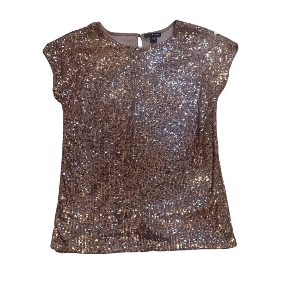 Cable and Gauge Sequin Shirt Women Small Pink NEW Button Back Short Sleeve Top
